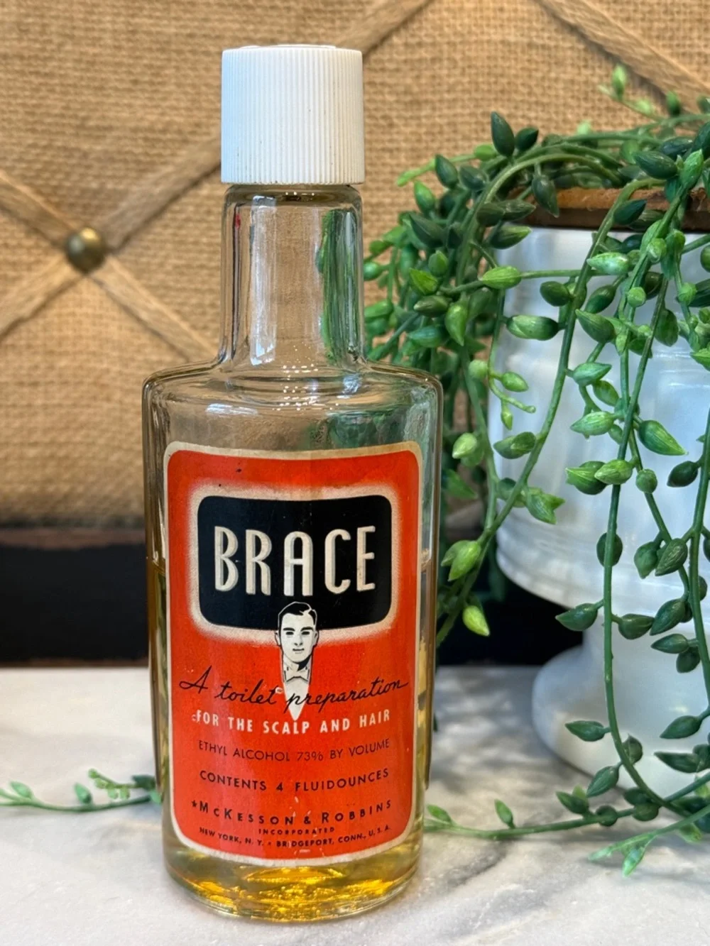 Vintage Brace Hair Tonic Bottle with Orange Label